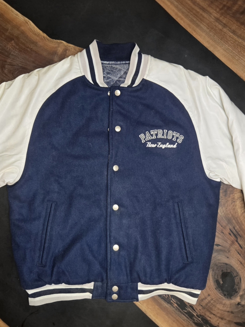 Patriots New England Navy and White Varsity Jacket